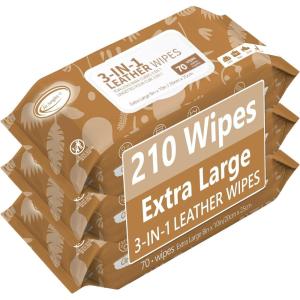 imageAir Jungles 3in1 Leather Cleaner Wipes 70 Count Extra Large 8quot x 10quot Size Clean Condition Protect Wipes for Vinyl and Leather Apparel Furniture Auto Car Interior Shoes Boots Bags70 Count Pack of 3