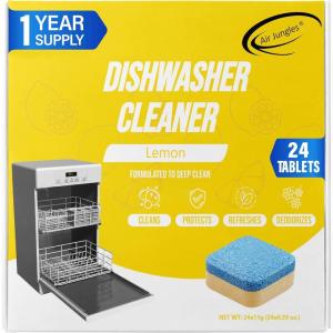 imageAir Jungles Dishwasher Cleaner Tablets 24 Count Lemon Scent Deep Cleaning Descaler Formulated To Clean Dishwasher Machine Remove Odor Hard Water Calcium Bad Smell 12 Month SupplyLemon