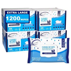 imageAir Jungles Flushable Wipes 6 Pack 300 Wipes Extra Large 7quotx7quot Gentle Cleansing Adult Wet Wipes Fresh Scent Moisturizing with Aloe Vera ampamp Vitamin E50 Count Pack of 24
