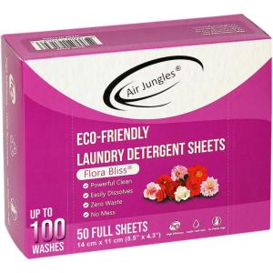 imageAir Jungles Laundry Detergent Sheets 100 Loads Flora Bliss Scent Easy to Use Zero Waste Solution Lightweight Powerful Cleaning Ideal for Home and Travel 50 CountFlora Bliss