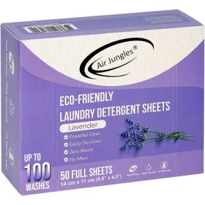 imageAir Jungles Laundry Detergent Sheets 100 Loads Flora Bliss Scent Easy to Use Zero Waste Solution Lightweight Powerful Cleaning Ideal for Home and Travel 50 CountLavender
