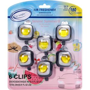 imageAir Jungles Serene Summer Scent Car Air Freshener Clip 6 Vent Clips 4ml Each Long Lasting Air Freshener Up to 180 Days Car Refresher Odor EliminatorSerene Summer